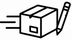 A simple black line drawing of a shipping box with motion lines and a pencil, on a white background.